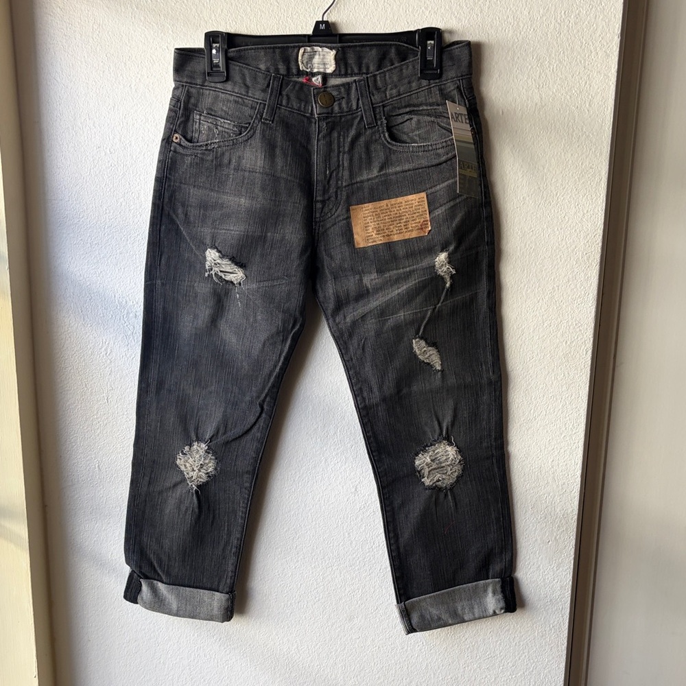 Current/Elliott Women's Distressed Black Boyfriend Jeans